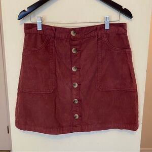 Kensie High Rise Skirt Womens Size 12/31 Dark Mauve Maroon Corduroy Button Front